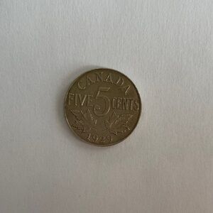 1929 Canada Five Cents Coin